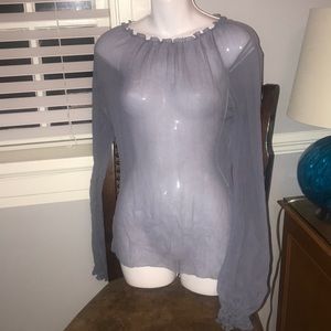 see through ruffled off the shoulder long sleeve